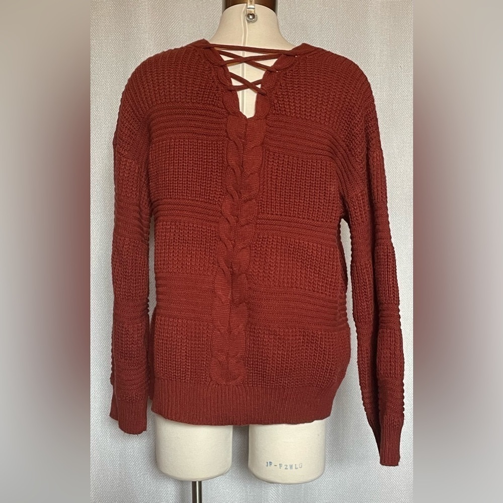 No Boundaries cable knit sweater with lattice back - Picture 8 of 9